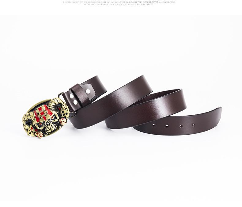 Cowhide Men's Belt - Personalized Barber Stylist Exclusive with Clown Skull Design