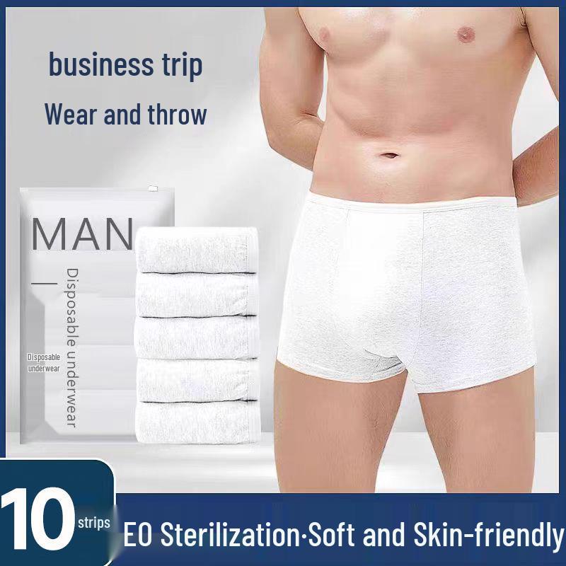 Sterilized Men's Disposable Travel Boxer Briefs - Wash-Free, Mid-Rise, Portable for Business Trips & Outdoor Activities