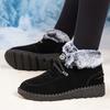 Women'S Winter Ankle Boots - Cozy Fleece-Lined Round Toe Lace-Up Boots with Thick Sole, Black & Gray Plush Design, for Cold Weather