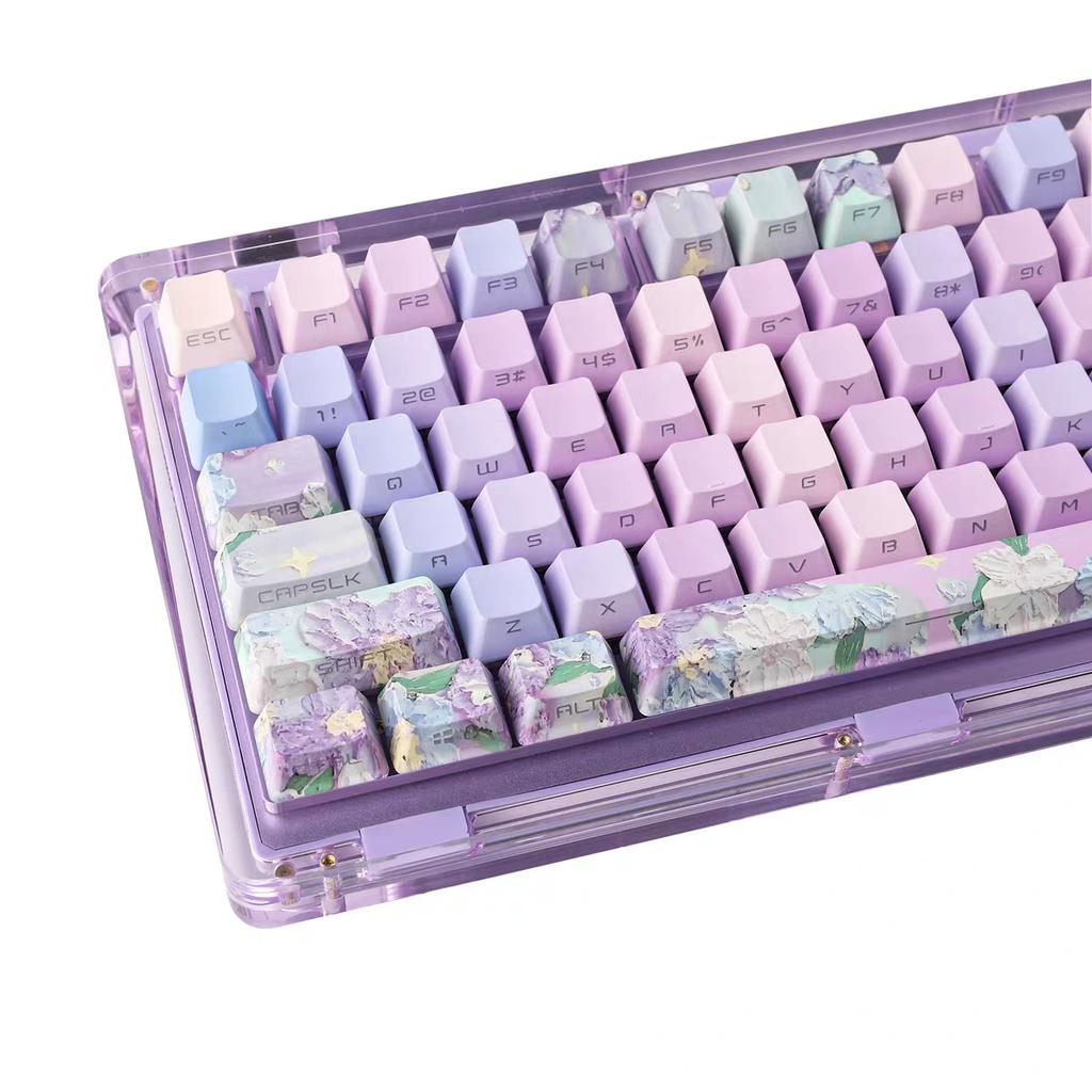 137Keys Violet Fantasy Keycap Purple Side Engraved Translucent Diy Mechanical Keyboard PBT ChERRY OEM Purple Keycaps