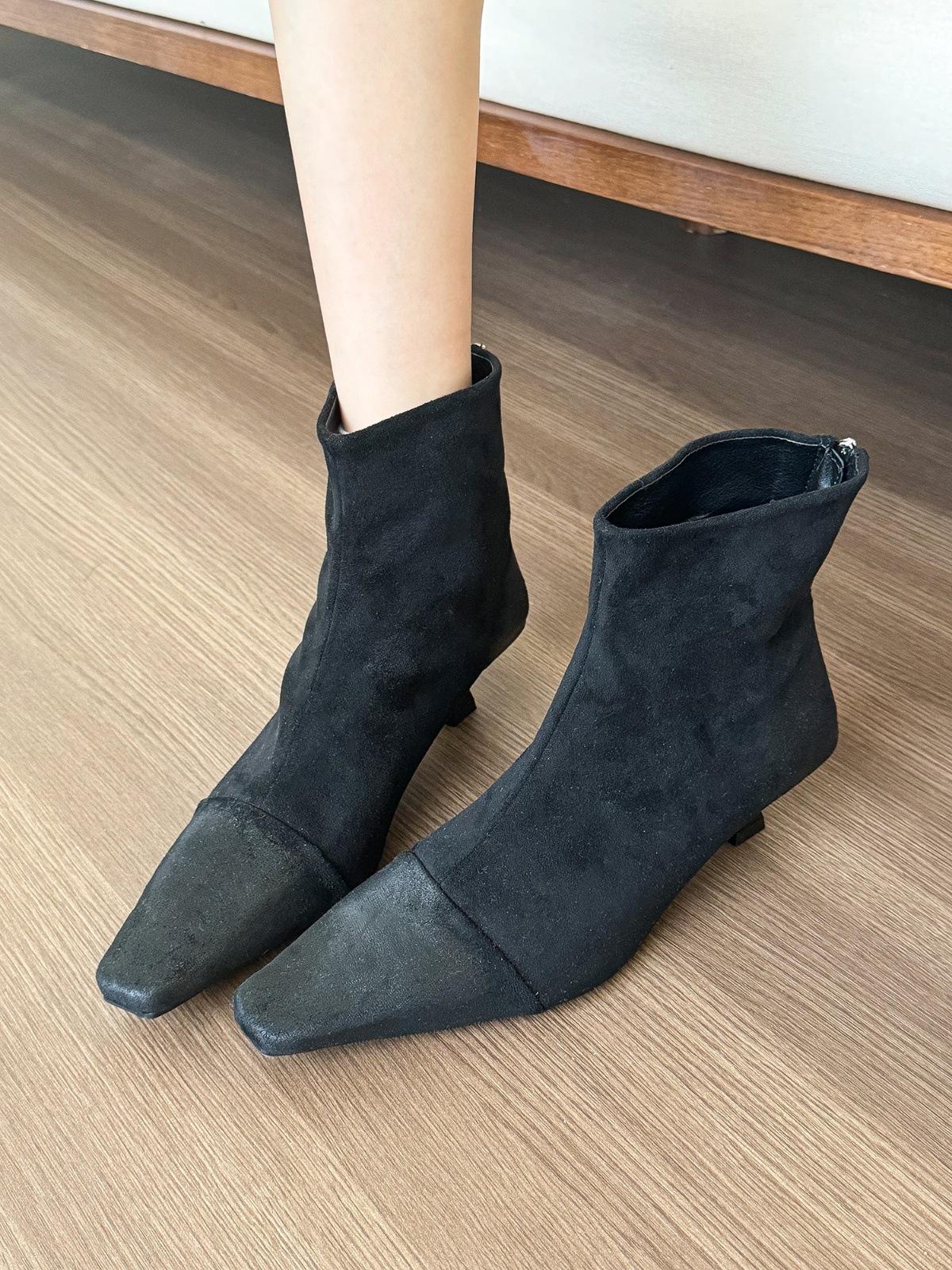 

Ретро польский! Женские осенние новые полусапожки с квадратным носком, на низком каблуке, на шпильке и тонкие сапоги 39 чёрный