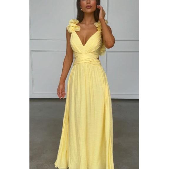 Европейское и американское сексуальное женское облегающее длинное платье без рукавов XXL жёлтый