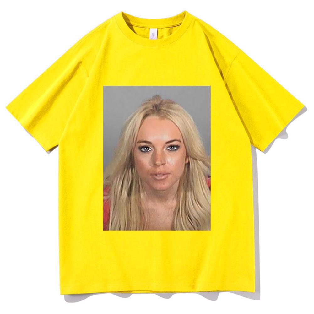 Lindsay Lohan Mugshot Print Tshirt Men Womens Fashion Trend Tshirt Summer Unisex Pure Cotton Oversized Short Sleeve T Shirts