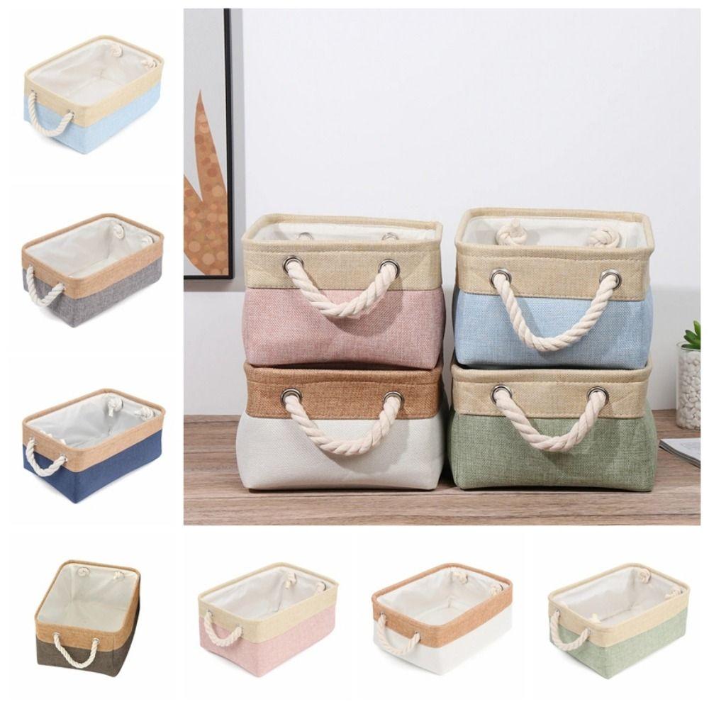 Flax Laundry Hamper Foldable Sundries Sorting Basket Desktop Bucket  for Sorting