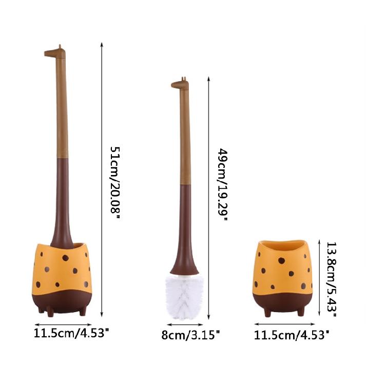 Roztomilý tvar žirafy Štětec na čištění záchodové mísy Dlouhý držák Štětec na čištění toalety a základna
