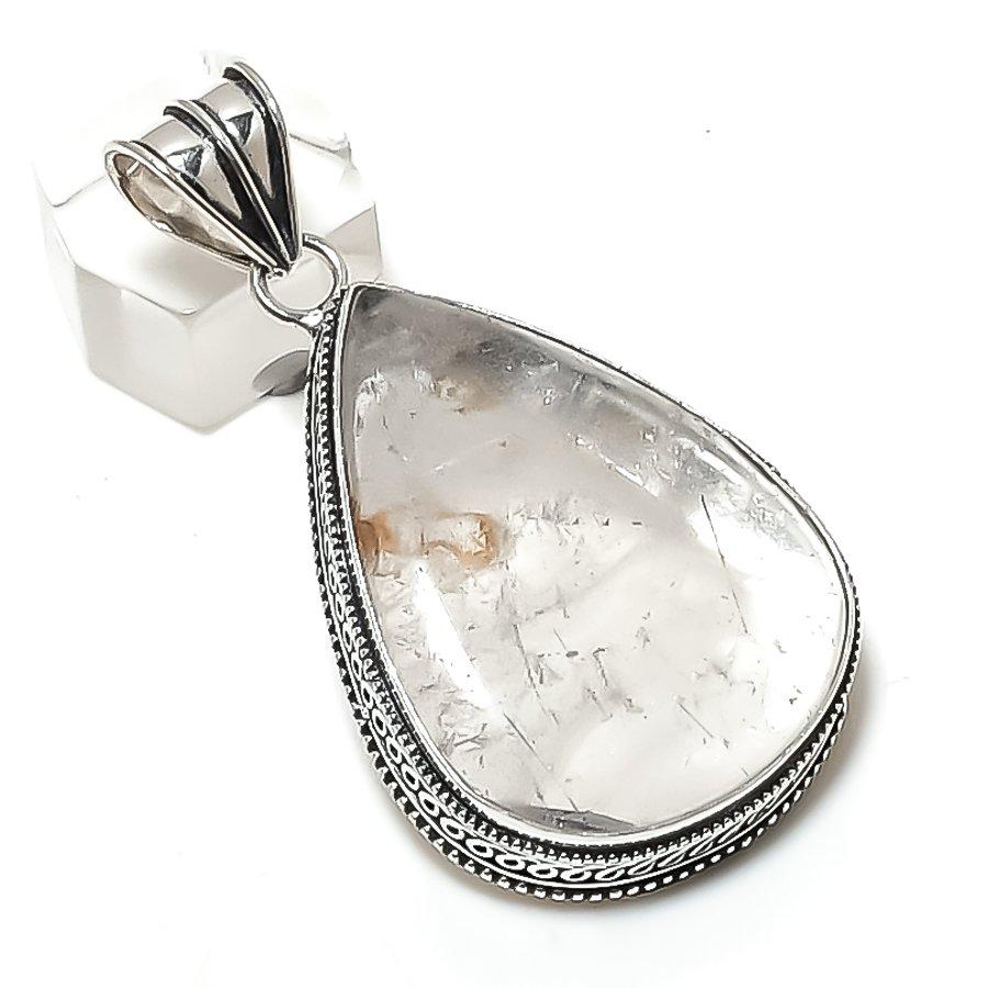 

Натуральный Кристалл Кварц Драгоценный Камень Серебро 925 пробы Ювелирная Подвеска 2.36 c8F14