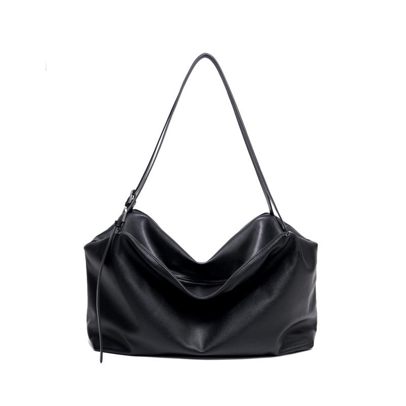Женская вместительная сумка-тоут из натуральной кожи - Коллекция 2026, Кожа первого сорта, Расслабленная повседневная сумка через плечо 40x14x26 cm чёрный
