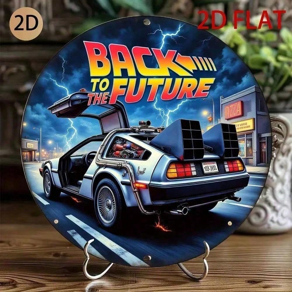 Back to Future Metal Sign Retro 2D Round Wall Art Movie Poster Decor for Home Garage Man Cave