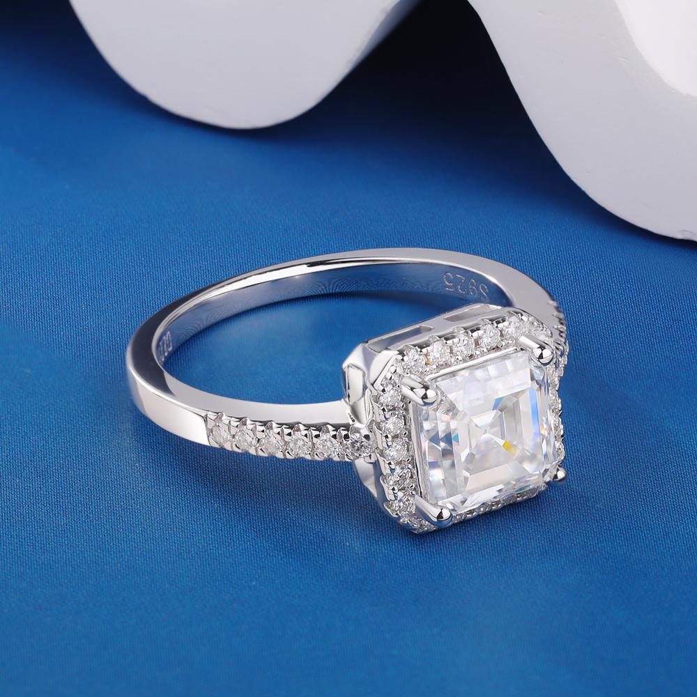 7x7mm Asscher Cut Full Moissanite Ring for Women CopperSquare Halo Diamond Engagement Ring Wedding Bands Jewelry