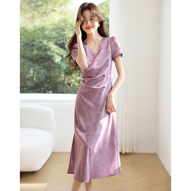 Mohan Yimei New Chinese Style Butterfly Jacquard Short-Sleeve Dress 2XL