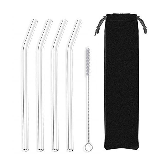 4Pcs Glass Straws Reusable Drinking Glass Tube Eco-friendly With Cleaning Brush Events Party Favors Supply