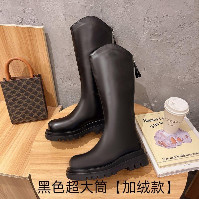 2025 long boots knight boots medium tube new autumn and winter small tall boots velvet long boots thick-soled Martin boots women