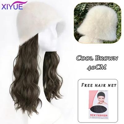Hat Wig Female Long Hair One Piece Female Fashion Lazy Slightly Curly Hair Baseball Cap Wig Full Head Cover