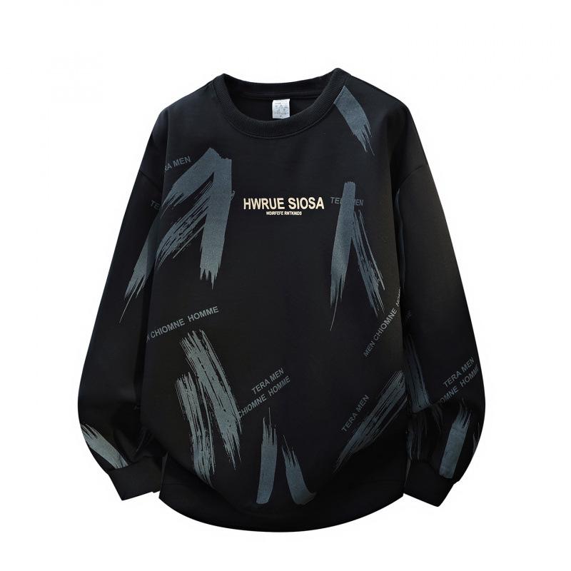 

American Trendy Hong Kong-Style Youth Hoodie: Loose, Handsome, Versatile Long Sleeve Casual Round Neck for Spring and Autumn M чорний