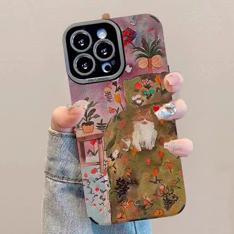 

Масляная живопись котенка Силиконовый кожаный чехол для iPhone 16 15 Pro Max 14 Plus 11 12 13 Mini X XS XR Мягкий матовый полный чехол For iPhone 16 Plus