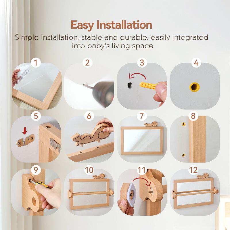 Montessori Baby Standing Training Mirror with Visual Stimulation Handrail