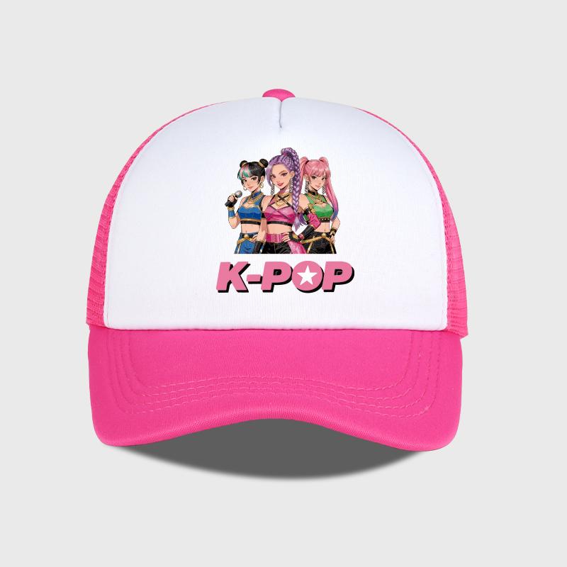 K-Pop Anime Idol Girl Group Printed Mesh Cap – Adjustable Unisex K-Pop Concert Fan Sun Hat – Fashion Headwear