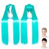CaseEden Cosplay Wig, Long, 120cm, Twin Tail with Bun, Emerald Green, Green, and Blue-Green, Includes 2 Wig Nets