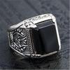Retro Thai Silver Dark Souls Black Agate Adjustable Men's Ring - Trendy Four-Claw Gemstone Design