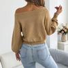 Women's Casual Color Off-Shoulder Knot Long Sleeve Sweater for Everyday Wear