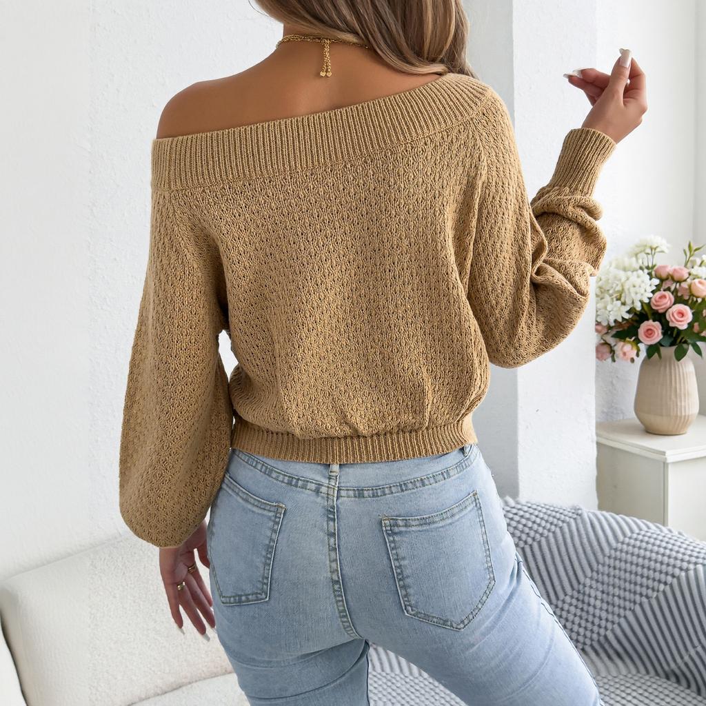 Women's Casual Color Off-Shoulder Knot Long Sleeve Sweater for Everyday Wear
