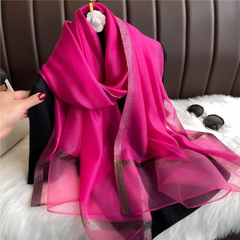 New solid color versatile silk scarf women's long yarn scarf gold silk sequined silk wool scarf spring and autumn sunscreen shawl batch