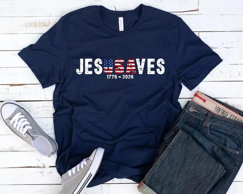 Jesus Saves Patriotic America 250 Christian Faith Graphic Tee 2XL