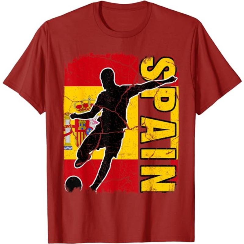 Spain Soccer Ball Spain Flag Jersey - Spanish Football Fan T-Shirt Spanish Flag Red España Graphic Tee Top Espana Support Outfit
