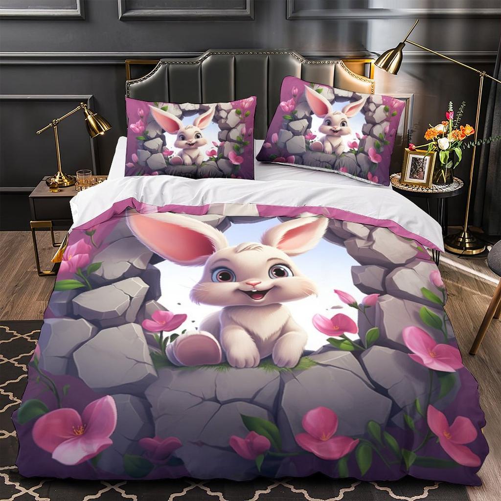 3D Cartoon Animal Bedding Set Kid Boys and Girls Teens Duvet Cover Pillowcases 2/3pcs for Single and Double Bed Birthday Gifts