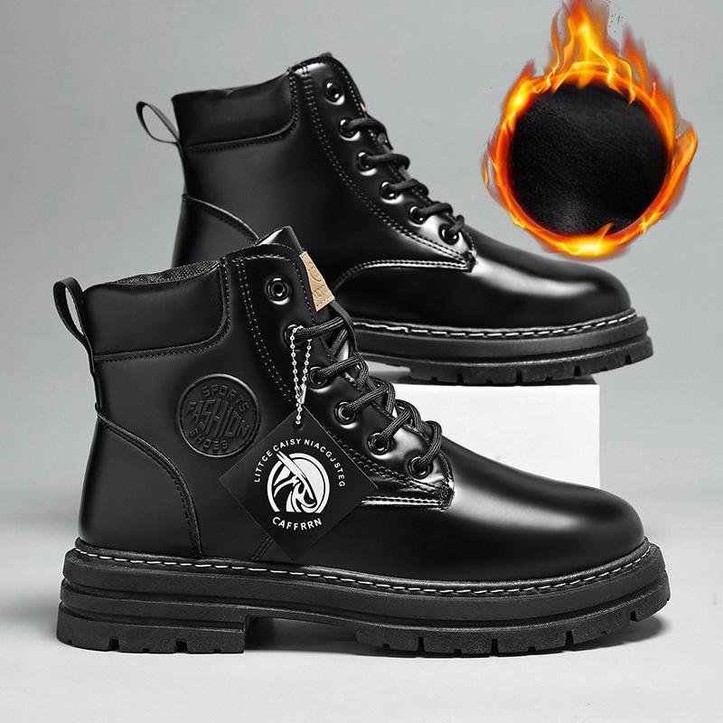 

Мужская обувь, высокие рабочие ботинки, короткие ботинки в британском стиле, утепленные ботинки с подкладкой 44 прохладный черный