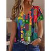 Summer Women's 3D Printed V-Neck T-Shirt Fashion Versatile Breathable Trend Casual