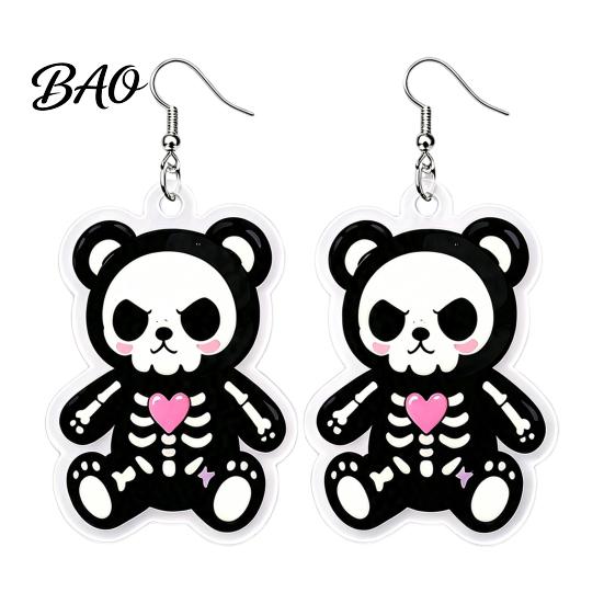 Funny Character Ear Jewelry 1 Pair Halloween Dangle Earrings for Women, 2D Acrylic Cute Cool Punk Hooks Skeleton Bear Earrings, Party Holiday
