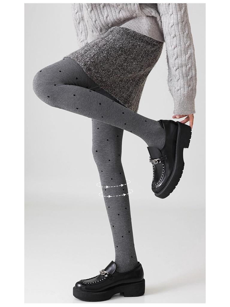 2025 New Style Gray Polka Dot Leggings - Women's Autumn/Winter Plush, Thick, Slimming Pantyhose