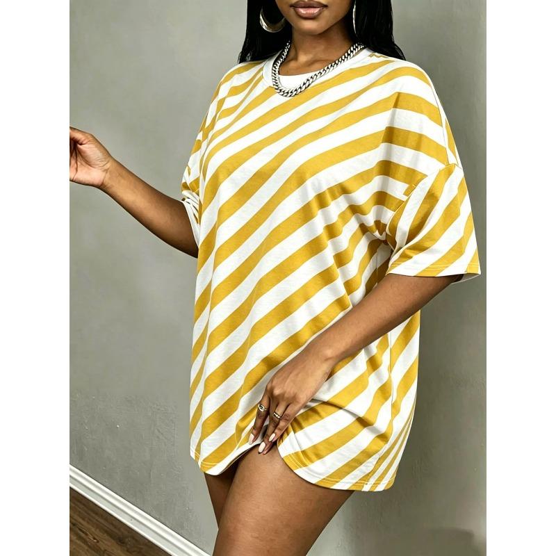 3D Printed O Neck Short Sleeved T-shirt Women's Tops Summer Fashion Striped Pattern Plus Size T-shirts