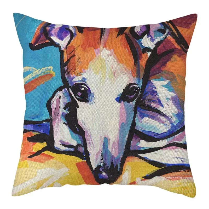 Animal Printed Cute Dog Cushion Cover Linen Poppy Throw Pillow Cover Decorative Sofa Pillow Case Pillowcase 45X45Cm
