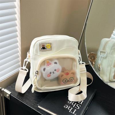 Cute Little Bag, Female Japanese Two-dimensional Pain Bag, Transparent Plaid Baby Bag, Student Shoulder Bag, Travel Mobile Phone Pain Bag