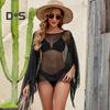 Sommer-Strand-Netz-Überzug mit Quastendekor, durchsichtig, lockerer Badeanzug, dünne Sonnenschutz-Strandbekleidung, Bluse, unregelmäßiger Urlaub, sexy langes Bikini-Oberteil