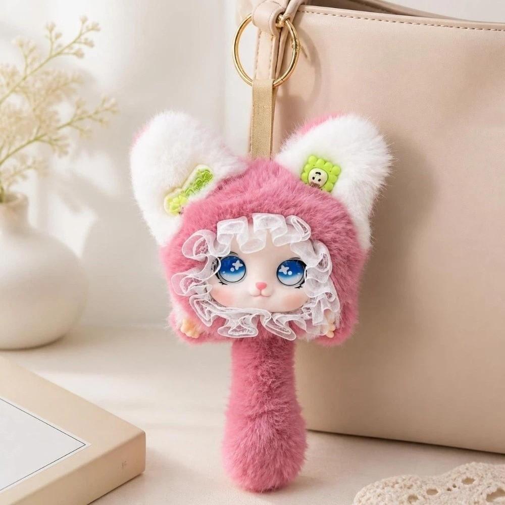 Hanging Charm Plush Cat Keychain Lace Border Bag Decoration Cartoon Furry Cat Pendant  Pendant