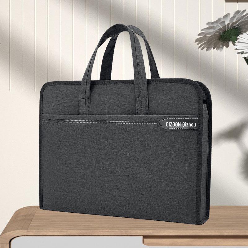 Oxford Canvas A4 Document Bag - Men s Briefcase & Student File Bag with Logo Print темно-серого