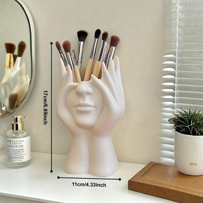 Modern Makeup Box with Mirror & Brush Holder. Elegant Heart Design, Large Capacity. For Vanity, Bathroom, or Desk.