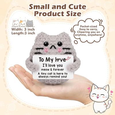 Poupée Chat Tricotée à la Main avec Carte Positive Décoration Maison Chambre Drôle Crochet Chat de Soutien Émotionnel Ornement Cadeau de Noël