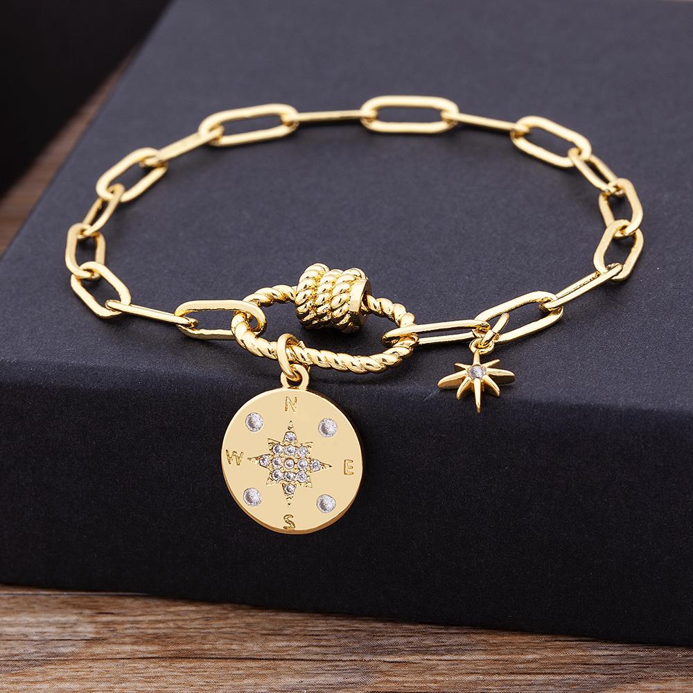 Nidin 17 Styles Light Luxury Copper Zircon Star Moon Pendant Bracelets For Women Men Link Chain Bracelets Geometric Jewelry