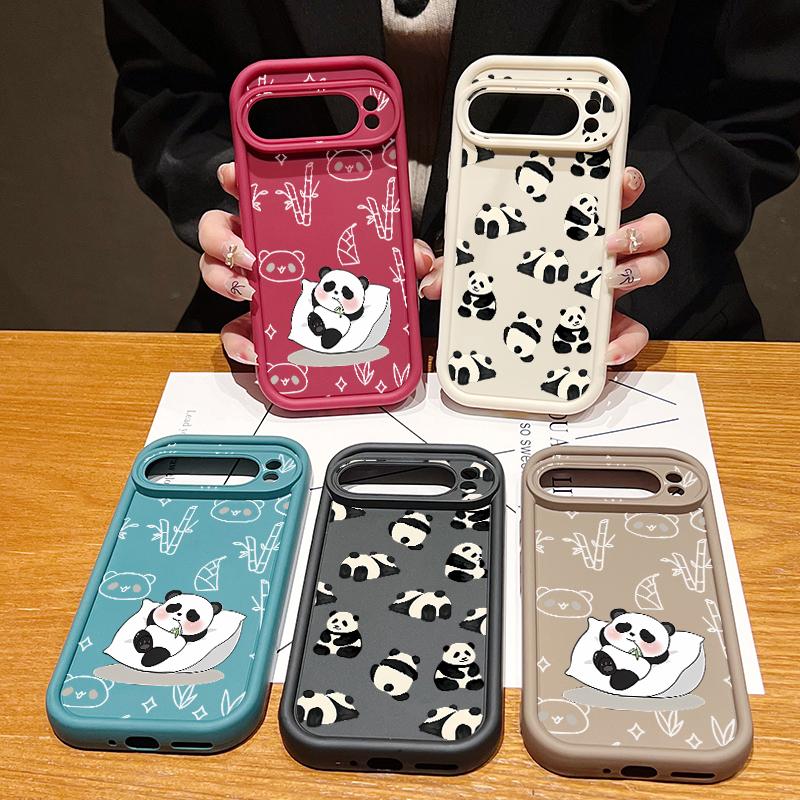Lovely Pandas Pattern Matte Soft Phone Case For Google Pixel 9 Pro XL 8 Pro 8A Shockproof Lens Protection TPU Bumper Cover