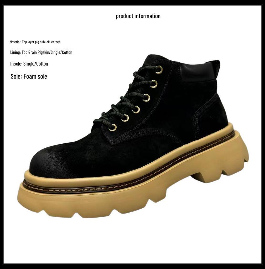 Men's Trendy Genuine Leather Martin Boots - Winter Cowhide Retro High-Top Casual Ankle Cowboy Boots.