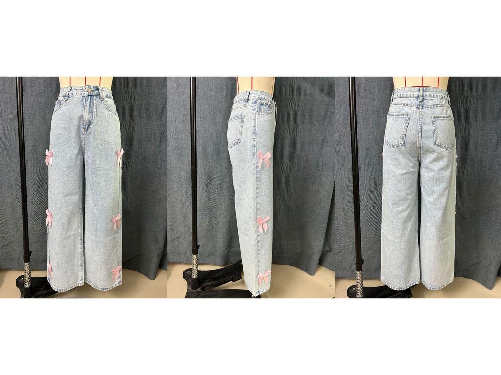 Women's Trendy Bow Straight-Leg Wide-Leg Jeans