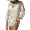 Women's Summer Knit Hollow Out Pullover Round Neck Long Sleeve Bikini Cover Up Beachwear Swimwear Dress