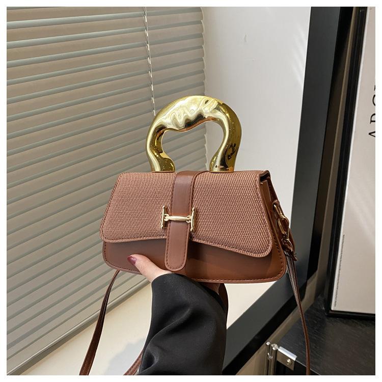 Fresh Splicing Belt Decoration 2025 New Women's Texture Large Capacity Metal Portable Crossbody Shoulder Armpit Bag