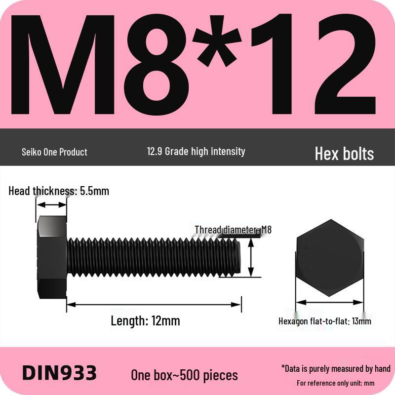 High Strength Class 12.9 Hex Bolt Set: M4-M16 Sizes
