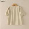 ZANZEA Women Lace Splice Square Collar Casual Short Sleeve Blouse