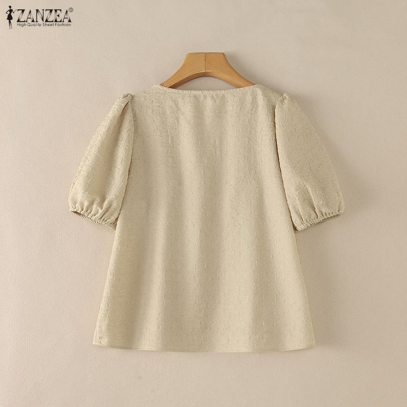 ZANZEA Women Lace Splice Square Collar Casual Short Sleeve Blouse